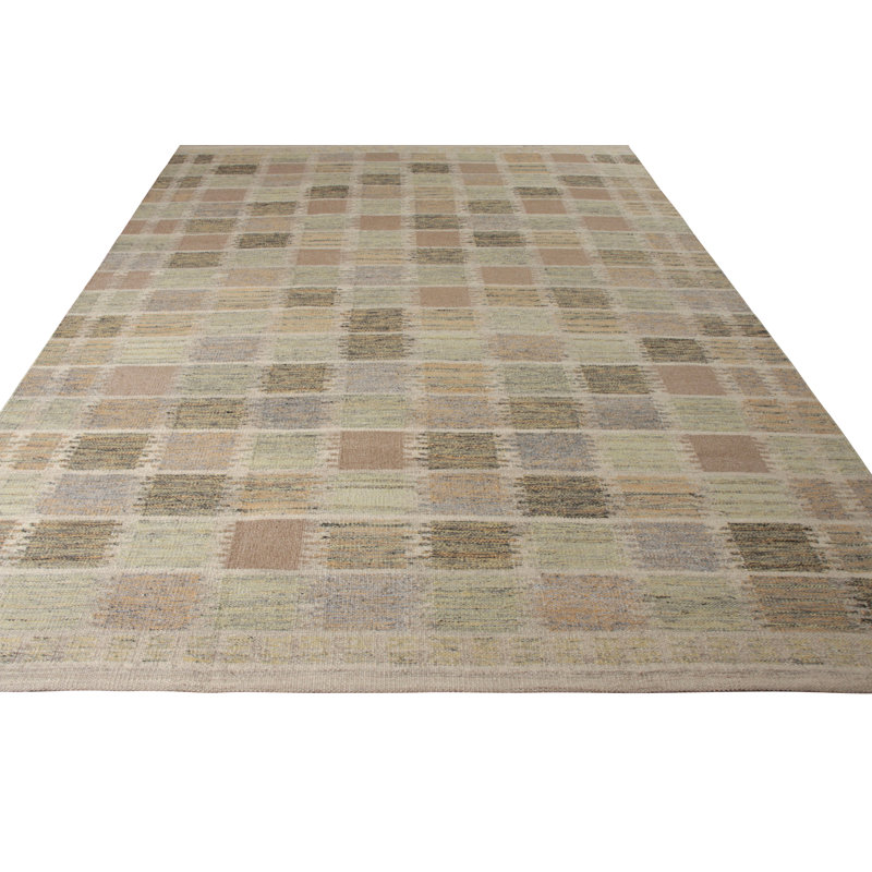 Scandinavian Hand Knotted Wool Geometric Area Rug, Rectangle 10' x 14'