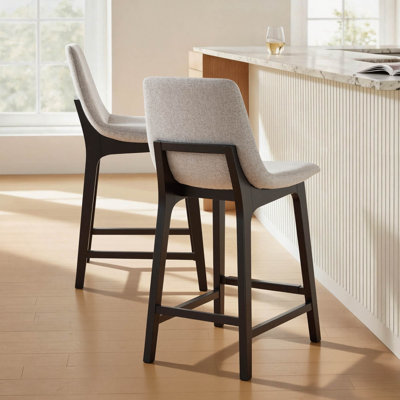 Upholstered Modern Counter & Bar Stool With Solid Wood Legs (Set Of 2)
