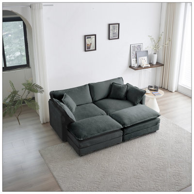 Canapé modulaire rembourré 4 pièces, 1 canapé 2 places 2 pièces et 2 repose-pieds, causeuse 2 places avec repose-pieds, chenille grise