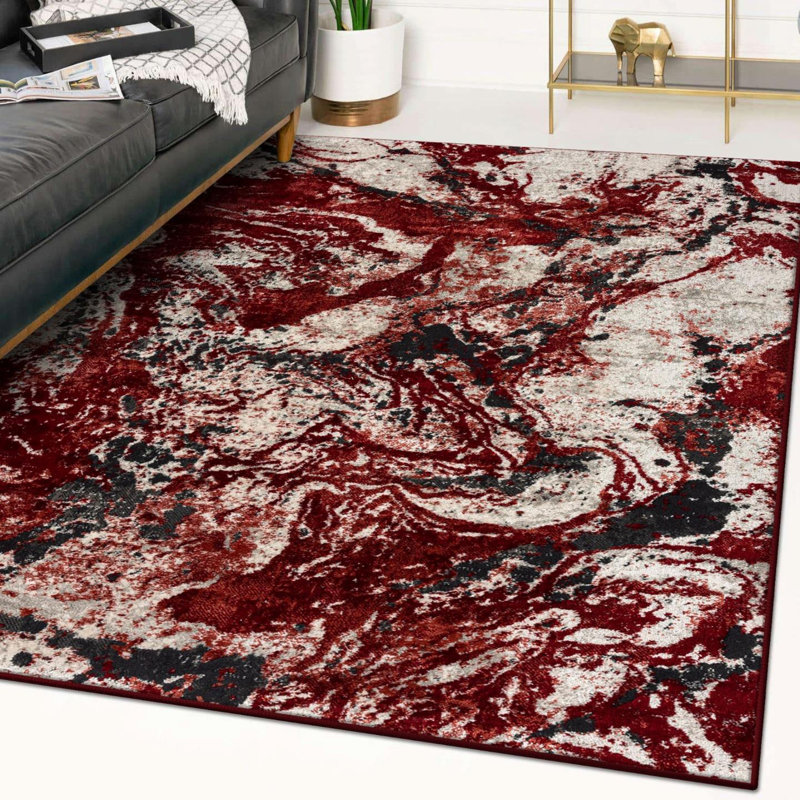Tapis abstrait vert en polypropylène tissé à la machine, Rectangle 6 pi 7 po x 9 pi 1 po