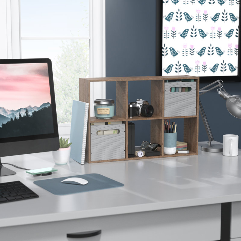 Mini 6-Cube Desktop or Wall Mounted Bookcase, Weathered Grey