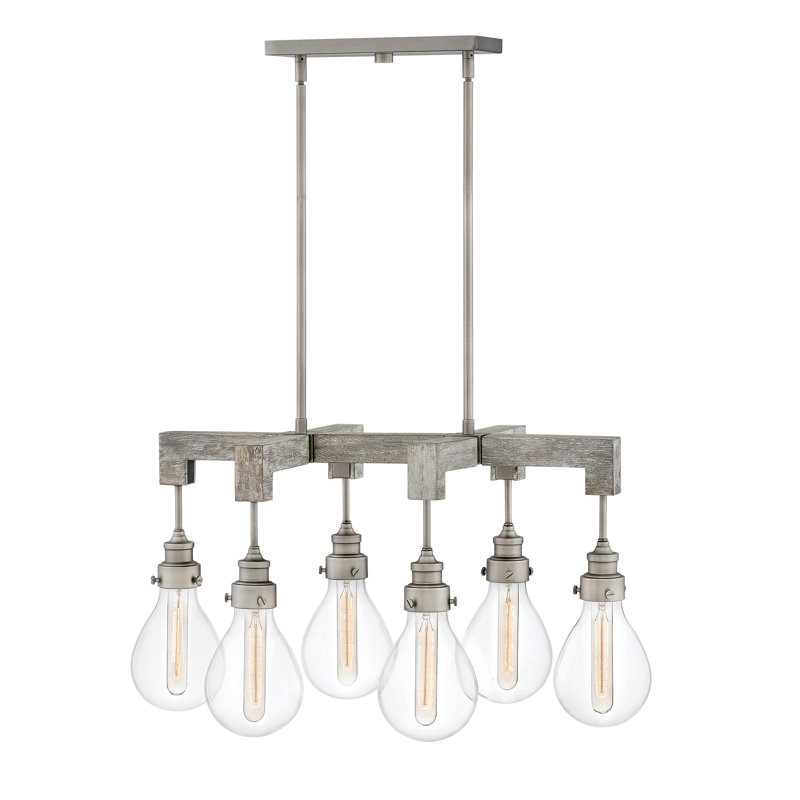 Denton Pewter 6-Light Industrial Linear Chandelier with Rustic Accents