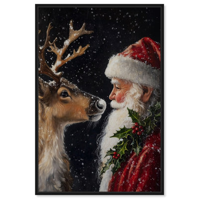 Décoration de Noël père Noël et renne sur toile par Art Remedy, cadre noir, 16 x 24