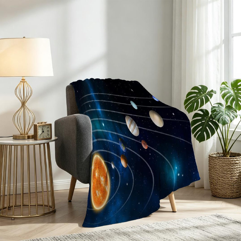 Jeté en flanelle transparente ultra douce, modèle à imprimé recto du système solaire, Twin 60" x 80"