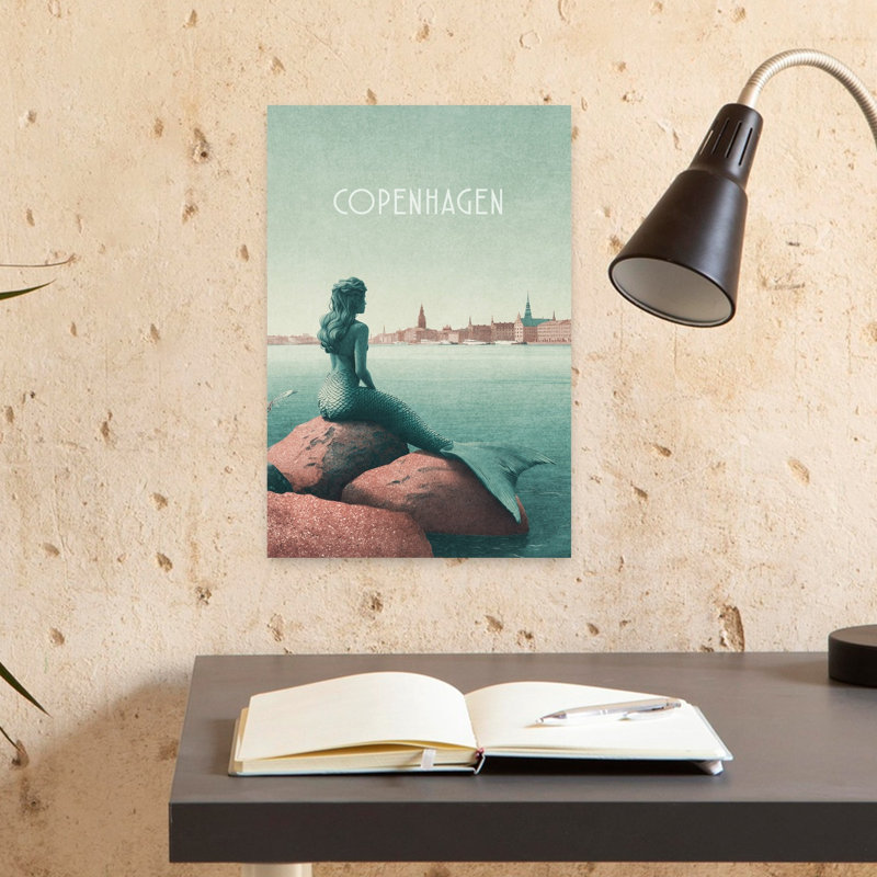 Copenhagen - Little Mermaid Dreamy Serene Tranquil Bird Architecture City Wall Art Print by Emel Tunaboylu - Wrapped Canvas Print