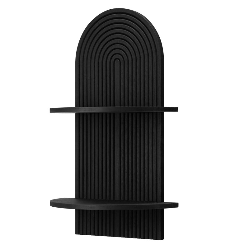 Padstow 2-Tier Black Arched Modern Minimalist Decorative Wall Shelf with Carved Design, 24x14", Black
