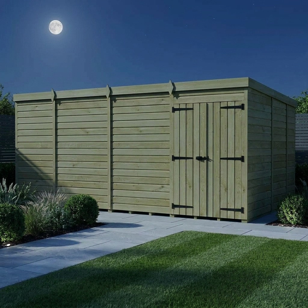 Total Sheds 15ft x 9ft Pent Garden Shed - Double Door - No Windows - Pressure Treated Timber - UK Manufactured