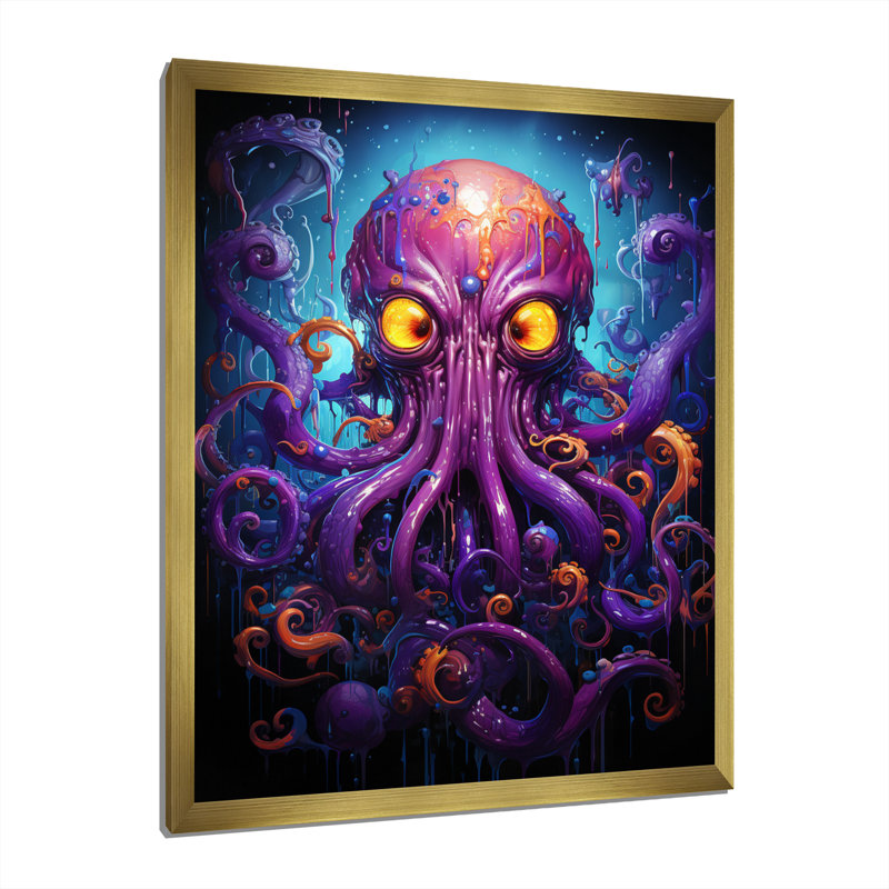 «Purple Animal Electric Octopus Drips», reproduction sur toile, H 20 po x l 12 po x P 1,5 po, Encadrement doré
