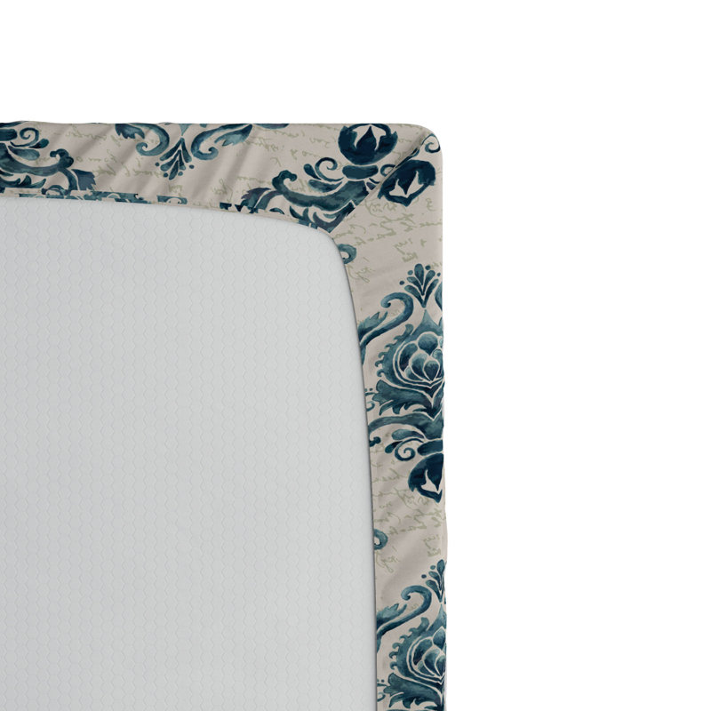 Microfiber Fitted Sheet, Twin XL Fitted Sheet, Petrol Blue Damask