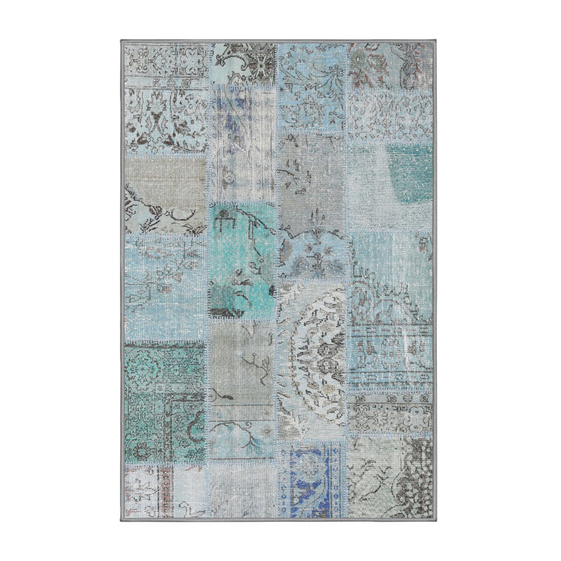 Tapis bleu/gris contemporain, Rectangle 7 pi x 10 pi