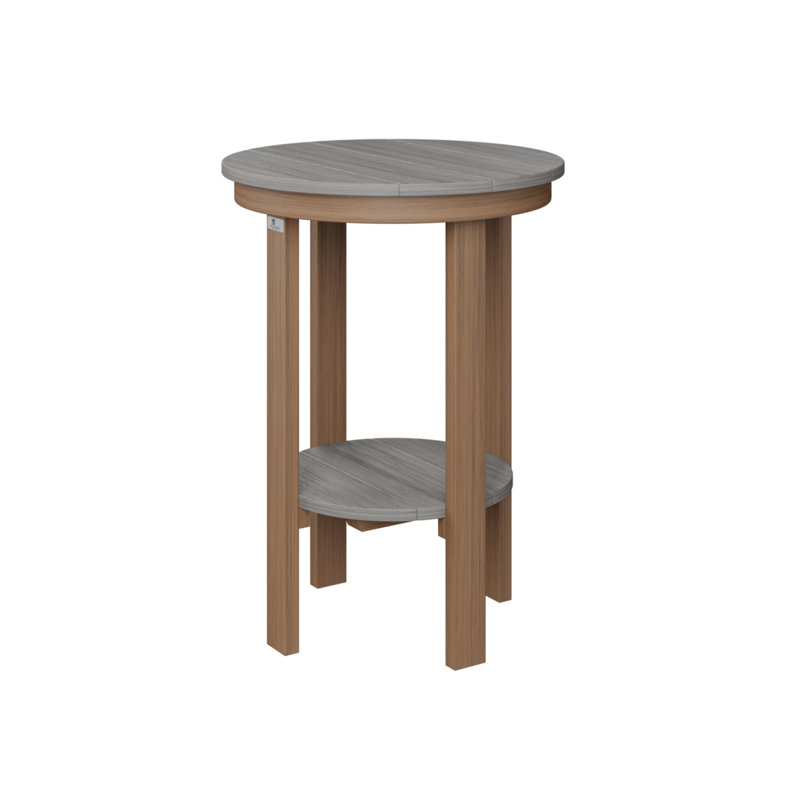 Outdoor Round Side Table, 29" H x 21.5" W x 21.5" D, Driftwood Gray, Antique Mahogany
