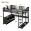 Lit mezzanine en métal avec garde-robe et bureau en L, lit mezzanine double avec cubes de rangement et tablettes