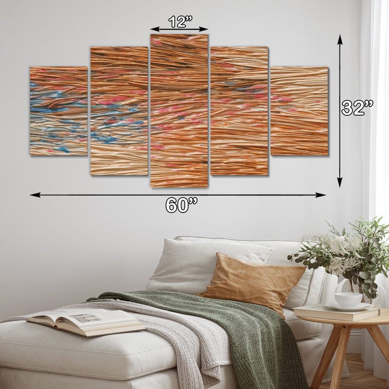 «Terracotta Bliss Abstract», reproduction d'art sur toile abstraite - 5 panneaux