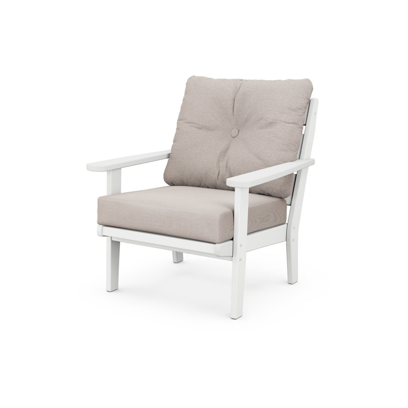 Chaise à assise profonde traditionnelle Sarah 72 POLYWOOD x Sol, Blanc, Revolution® toile de jute dune