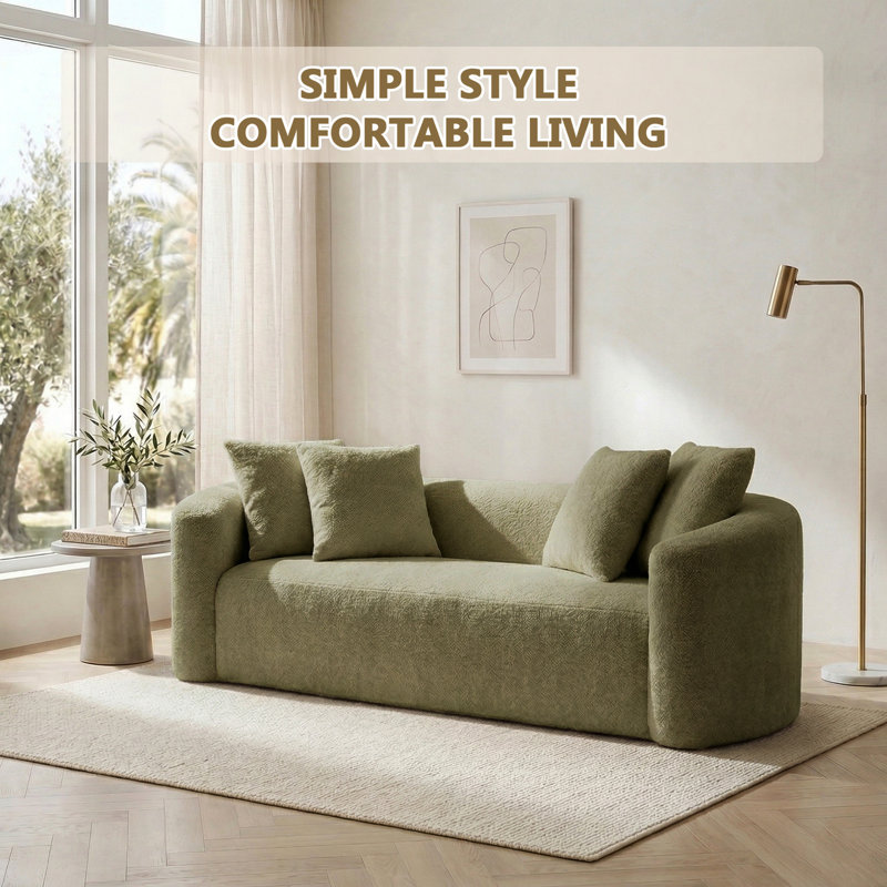 91.91" Chenille Sofa, Green, Green Chenille