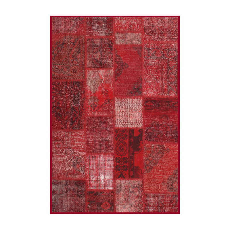 Tapis rouge / brun Patchwork, Rectangle 5 pi x 8 pi