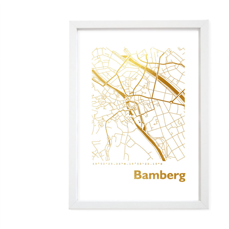 Bamberg Map - Single Picture Frame Print, 42.5cm H x 32.5cm W x 3.5cm D