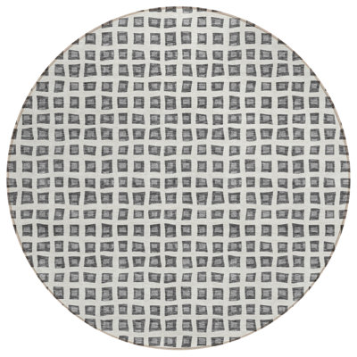 8' Gray Charcoal And Silver Round Geometric Washable Indoor Outdoor Area Rug