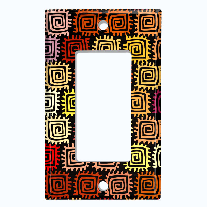 Metal Light Switch Plate Outlet Cover (Safari Pattern African Tribal Art Colourful   - Single Toggle)