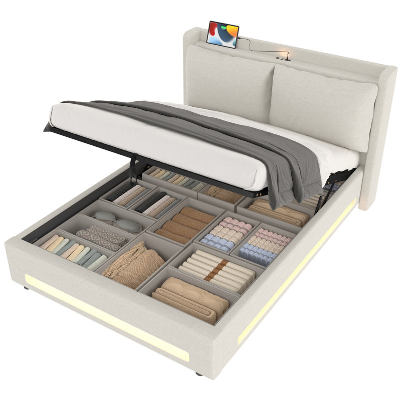 Upholstered Ottoman Storage Bed, Super King (6'), Beige