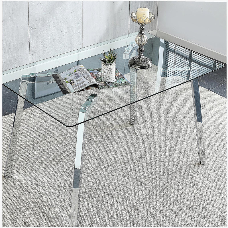 Modern minimalist style rectangular glass dining table with tempered glass tabletop and golden metal legs, suitable for kitchen, dining room, and living room, 51 " * 31.5 " * 29.5 "   1123