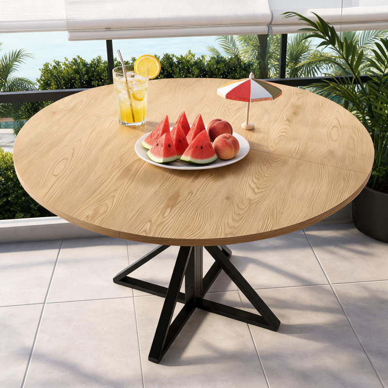 Metal Base Dining Table, Natural Wood / Black