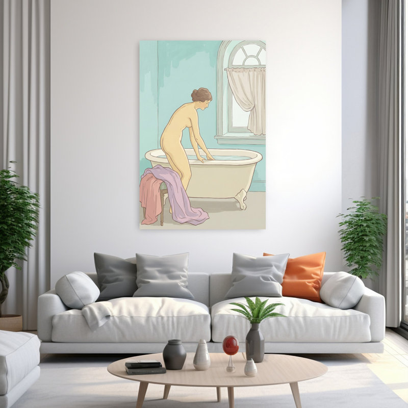 «Bathing Day», art mural contemporain abstrait, H 60 po x l 40 po