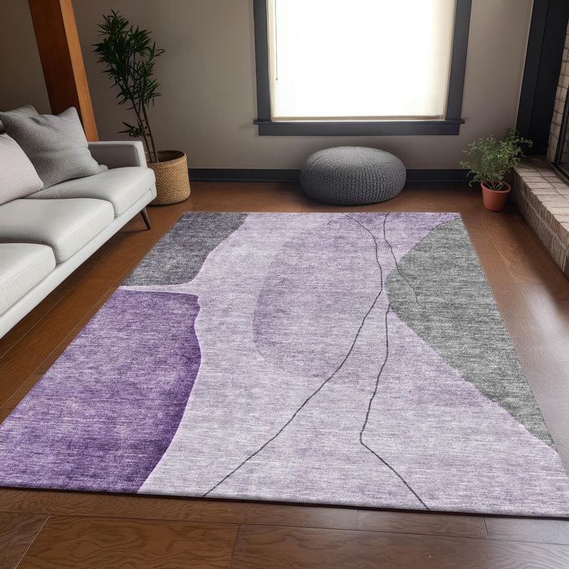 Tapis mauve de qualité supérieure lavable à la machine Prisco, Rectangle 5 pi x 7 pi 6 po