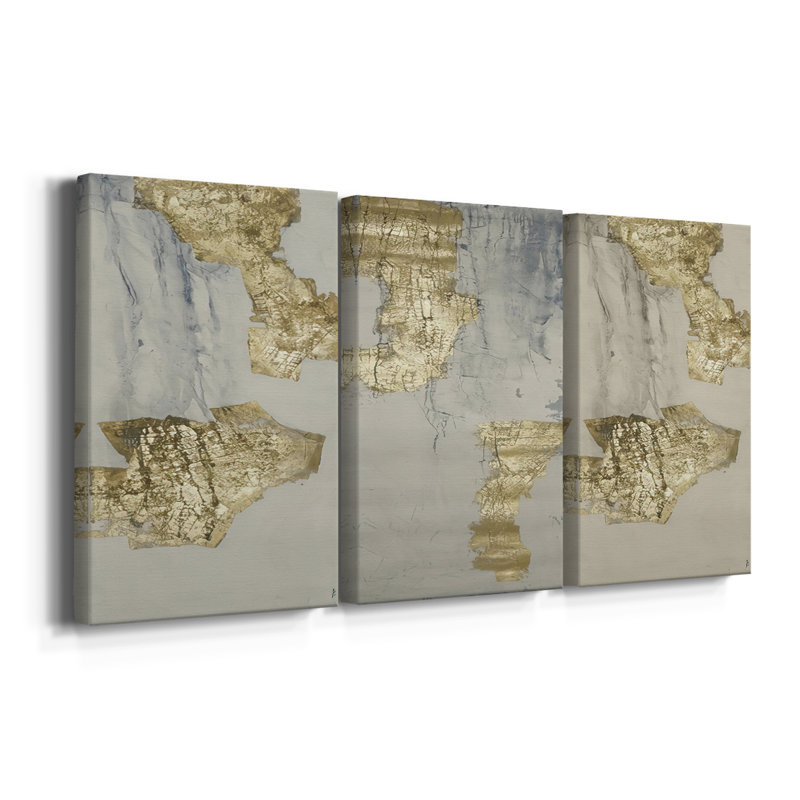 Imprimé ravin indigo doré V - toile tendue sur mesure - 3 pièces