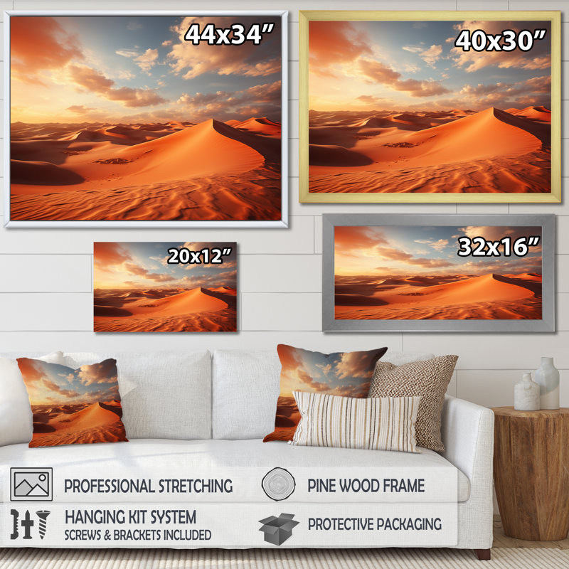 «African Sahara Dreams I» sur toile, H 24 po x l 32 po x P 1 po, Cadre simple blanc