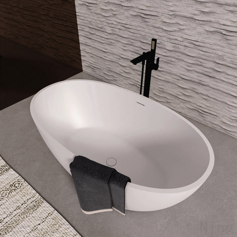 55 Inch Freestanding Solid Surface Soaking Bathtub