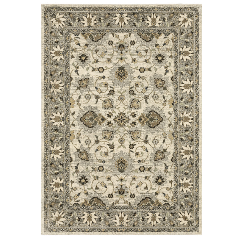 Tapis oriental beige / gris Caryll, Rectangle 6 pi 7 po x 9 pi 6 po