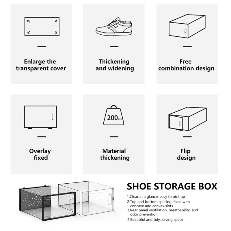 3 Pair Shoe Storage Box, Black
