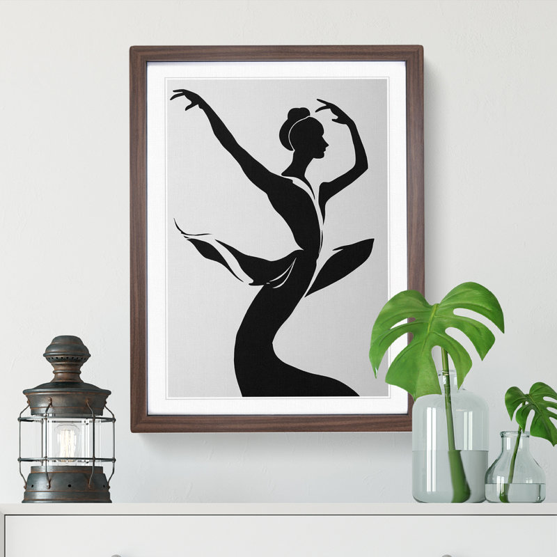 XC1022-2826X Monochrome Ballerina No.2 1 Piece Wrapped Canvas Wall Art, 34cm H x 25cm W x 2cm D, Walnut Framed