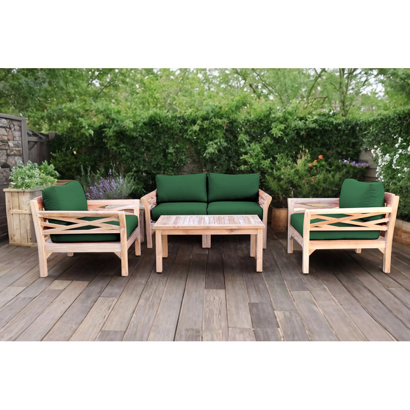 Monterey Outdoor Teak Conversation Set, 4 Pcs:  Loveseat,Chair,Cushion,Table, Forest Green