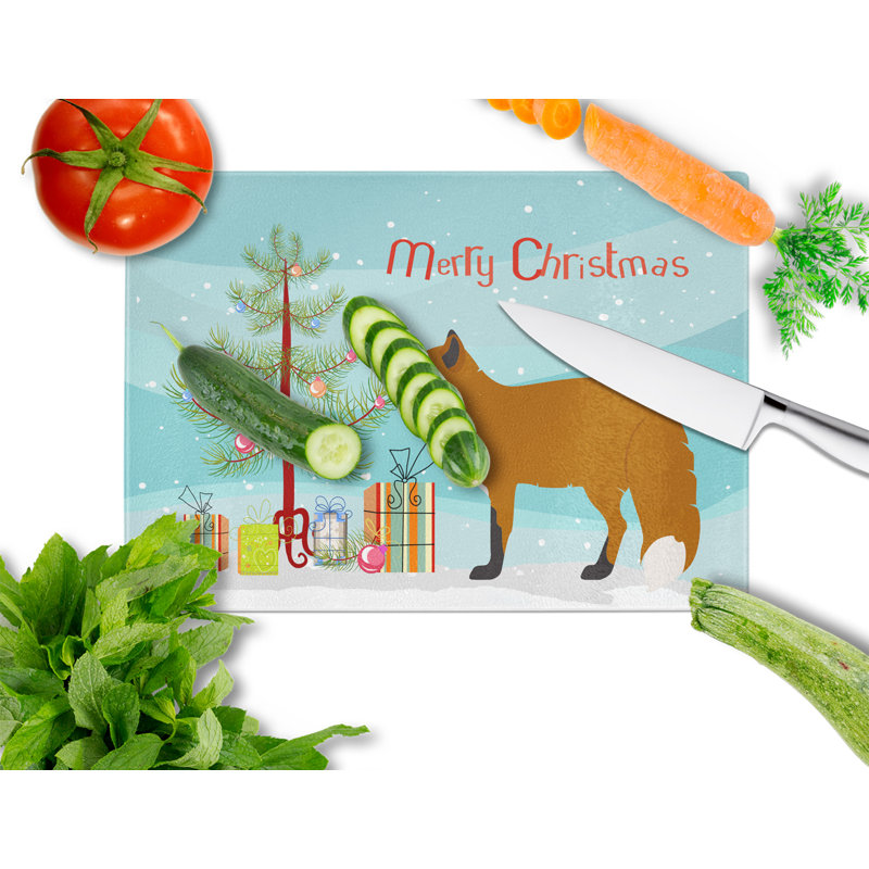 Caroline's Treasures Tempered Glass Fox Christmas Cutting Board
