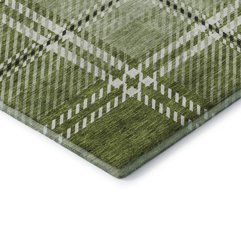 Premium Machine Washable Prisco Green Rug, Rectangle 10' x 14'