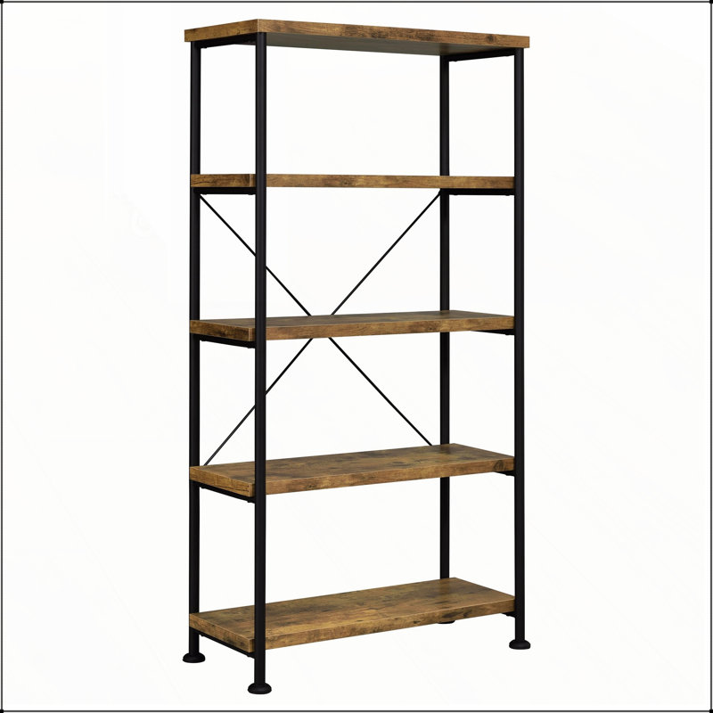 Bibliothèque antique à 4 tablettes muscade et noire, parfaite pour un décor moderne et rustique avec amplement d'espace de rangement et de présentation