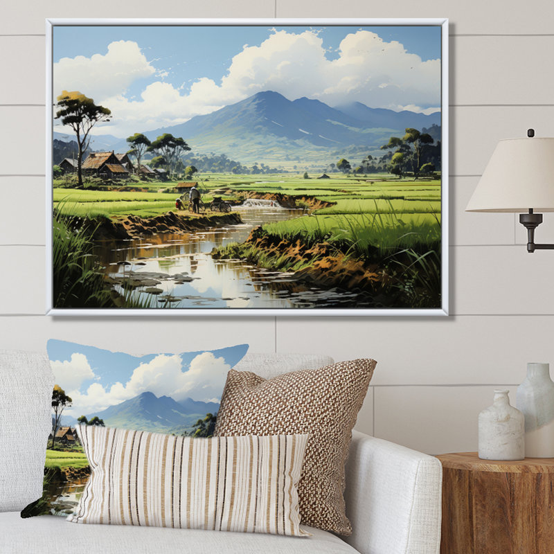 «Vietnam Golden rizfields», reproduction d'art sur toile, Cadre flottant blanc, H 34 po x l 44 po x P 1,5 po