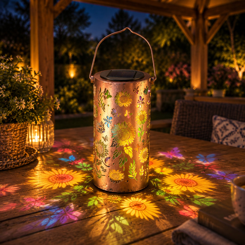 Lanterne solaire suspendue en tournesol colorée, étanche, DEL, en métal, pour jardin, terrasse ou patio.