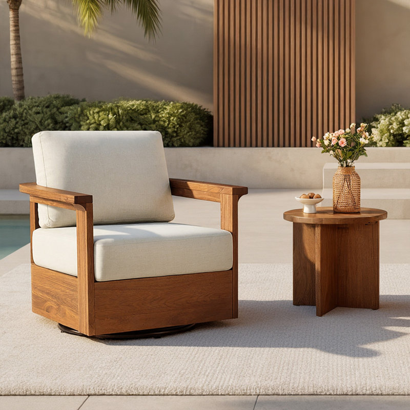 Ensemble 2 pièces de chaises pivotantes d'extérieur avec table d'appoint