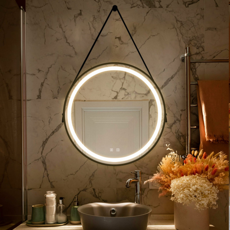 Miroir mural, miroir de meuble-lavabo à DEL, cadre en alliage d'aluminium, 32 po x 32 po