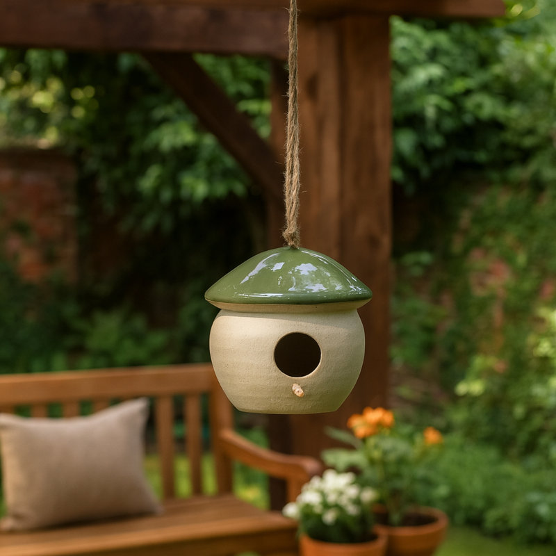Maison d'oiseaux décorative unique de style champignon - nichoirs d'extérieur compacts avec mangeoire à oiseaux suspendue, mangeoire d'oiseaux de jardin et décoration de patio - 6 po