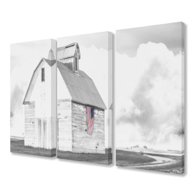 «White Barn with American Flag», ensemble de 3 reproductions d'art graphique
