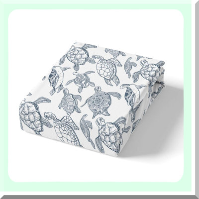 Oceanic Reptile Dreams Bedding Set - 4 Piece Sea Turtle Sheet Set with Coastal Nature Theme, Deep Pocket Fitted Sheet, Boho Chic Design, Palette, 2 Pillow Shams