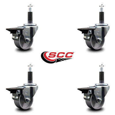 Ensemble de roulettes extensibles semi-pivotantes avec frein SCC PLB 3 po x 1 po