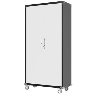 71'' Metal Storage Cabinet With Wheels, Steel Tool Cabinet With 2 Lockable Doors, 4 Adjustable Shelf And Pegboard, Garage Storage Cabinets For Garage Home Office