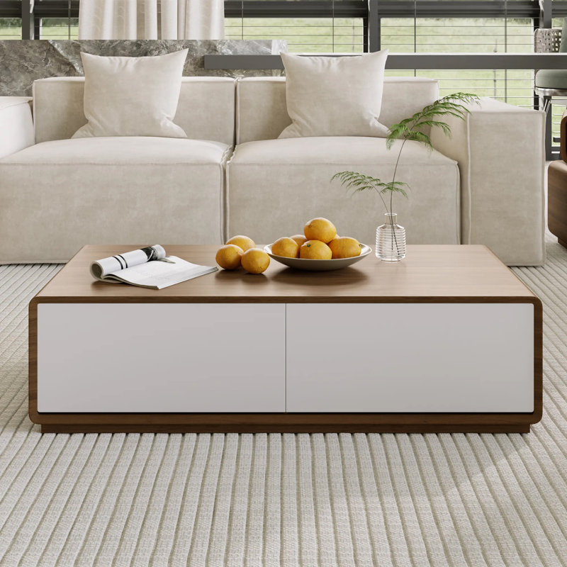 Table basse avec rangement Xhevat Block, entièrement assemblée, Brun / blanc