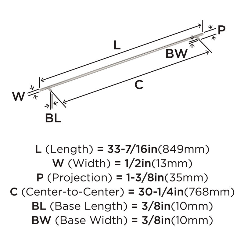 Poignées de barre centre à centre, Nickel satiné, 30 1/4", 1