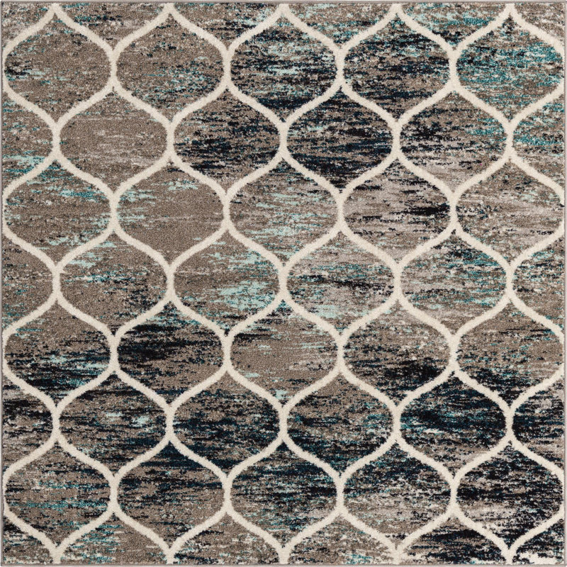 Tapis géométrique Llanet, Carré 6 pi 1 po, Bleu multicolore